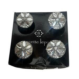 Nanette Lepore Set of 4 Furniture Drawer‎ Knobs Pulls Sparkly Silver Bling NEW